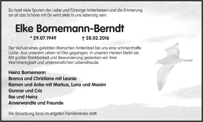  Traueranzeige für Elke Bornemann-Berndt vom 16.03.2016 aus Ruhr Nachrichten und Dorstener Zeitung