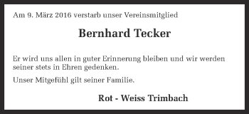 Traueranzeige von Bernhard Tecker von Münstersche Zeitung und Münsterland Zeitung