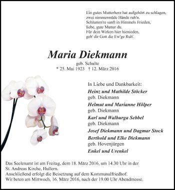 Traueranzeige von Maria Diekmann von Ruhr Nachrichten und Halterner Zeitung