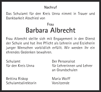 Traueranzeige von Barbara Albrecht von Ruhr Nachrichten