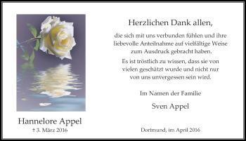 Traueranzeige von Hannelore Appel von Ruhr Nachrichten