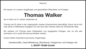 Traueranzeige von Thomas Walker von Ruhr Nachrichten