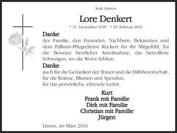 Traueranzeige von Lore Denkert von Ruhr Nachrichten