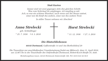 Traueranzeige von Anna und Horst Strelecki von Ruhr Nachrichten