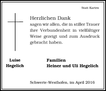 Traueranzeige von Luise Hegelich von Ruhr Nachrichten