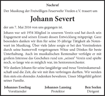 Traueranzeige von Johann Severt von Münstersche Zeitung und Münsterland Zeitung