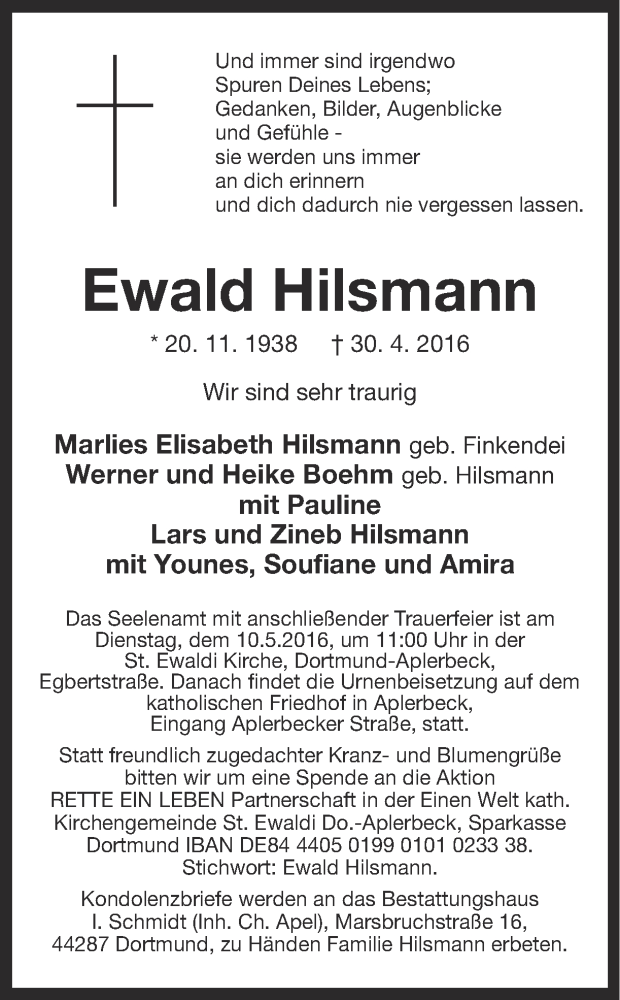 Traueranzeigen Von Ewald Hilsmann Sich Erinnern De