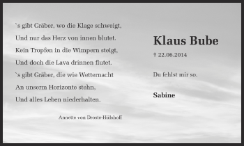 Traueranzeige von Klaus Bube von Ruhr Nachrichten und Dorstener Zeitung