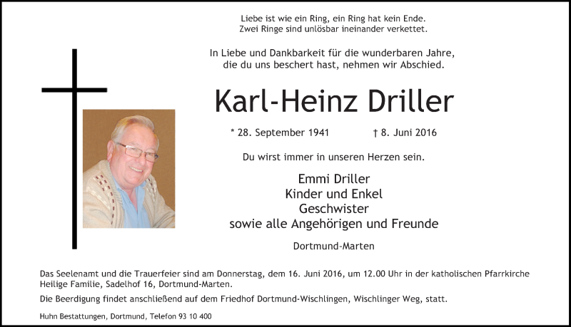  Traueranzeige für Karl-Heinz Driller vom 11.06.2016 aus Ruhr Nachrichten