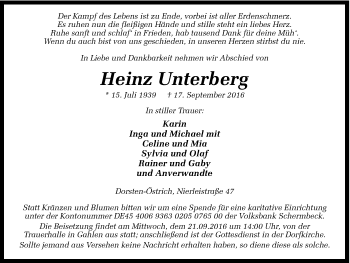 Traueranzeige von Heinz Unterberg von Ruhr Nachrichten und Dorstener Zeitung