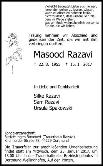 Traueranzeige von Masood Razavi von Ruhr Nachrichten