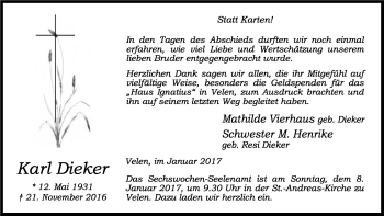 Traueranzeige von Karl Dieker von Münstersche Zeitung und Münsterland Zeitung