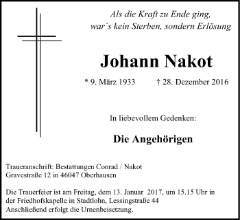 Traueranzeige von Johann Nakot von Münstersche Zeitung und Münsterland Zeitung