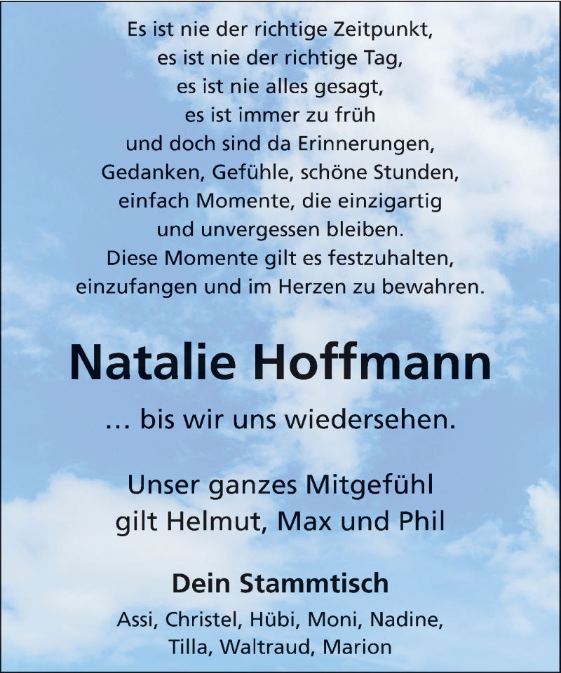  Traueranzeige für Natalie Hoffmann vom 07.01.2017 aus Münstersche Zeitung und Münsterland Zeitung