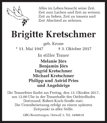 Traueranzeige von Brigitte Kretschmer von Ruhr Nachrichten