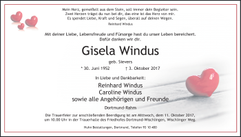Traueranzeige von Gisela Windus von Ruhr Nachrichten