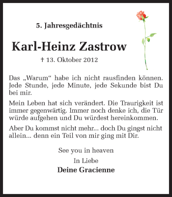 Traueranzeige von Karl-Heinz Zastrow von Ruhr Nachrichten