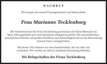 Traueranzeige von Marianne Tecklenborg von Ruhr Nachrichten