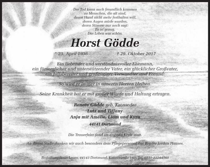  Traueranzeige für Horst Gödde vom 11.11.2017 aus Ruhr Nachrichten