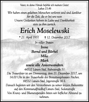 Traueranzeige von Erich Moselewski von Ruhr Nachrichten