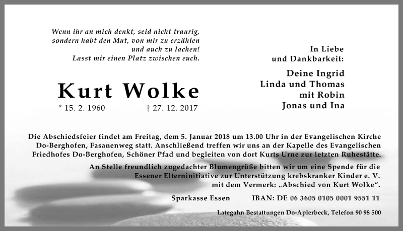  Traueranzeige für Kurt Wolke vom 30.12.2017 aus Ruhr Nachrichten