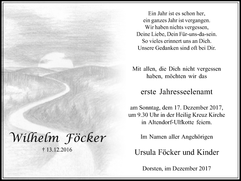  Traueranzeige für Wilhelm Föcker vom 12.12.2017 aus Ruhr Nachrichten und Dorstener Zeitung