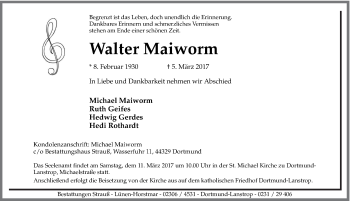Traueranzeige von Walter Maiworm von Ruhr Nachrichten