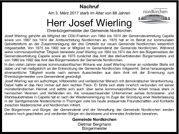 Traueranzeige von Josef Wierling von Ruhr Nachrichten