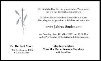 Traueranzeige von Herbert Marx von Ruhr Nachrichten