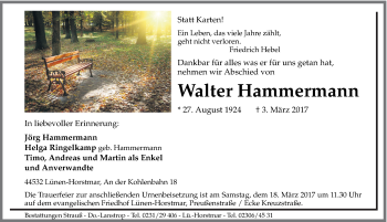 Traueranzeige von Walter Hammermann von Ruhr Nachrichten