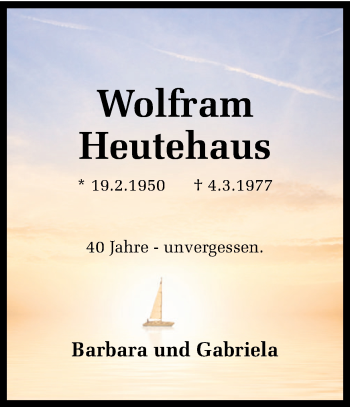 Traueranzeige von Wolfram Heutehaus von Ruhr Nachrichten