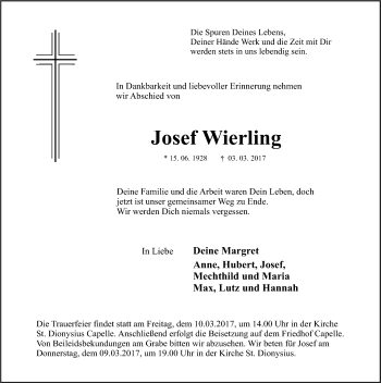 Traueranzeige von Josef Wierling von Ruhr Nachrichten
