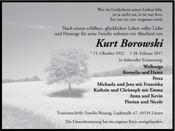 Traueranzeige von Kurt Borowski von Ruhr Nachrichten