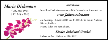 Traueranzeige von Maria Diekmann von Ruhr Nachrichten und Halterner Zeitung