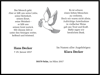 Traueranzeige von Hans Decker von Ruhr Nachrichten