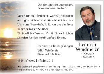 Traueranzeige von Heinrich Windmeier von Münstersche Zeitung und Münsterland Zeitung