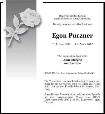 Traueranzeige von Egon Purzner von Ruhr Nachrichten