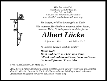 Traueranzeige von Albert Lücke von Ruhr Nachrichten