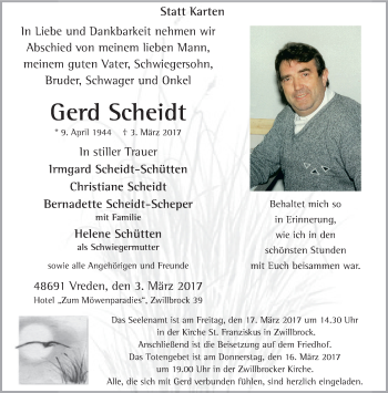 Traueranzeige von Gerd Scheidt von Münstersche Zeitung und Münsterland Zeitung