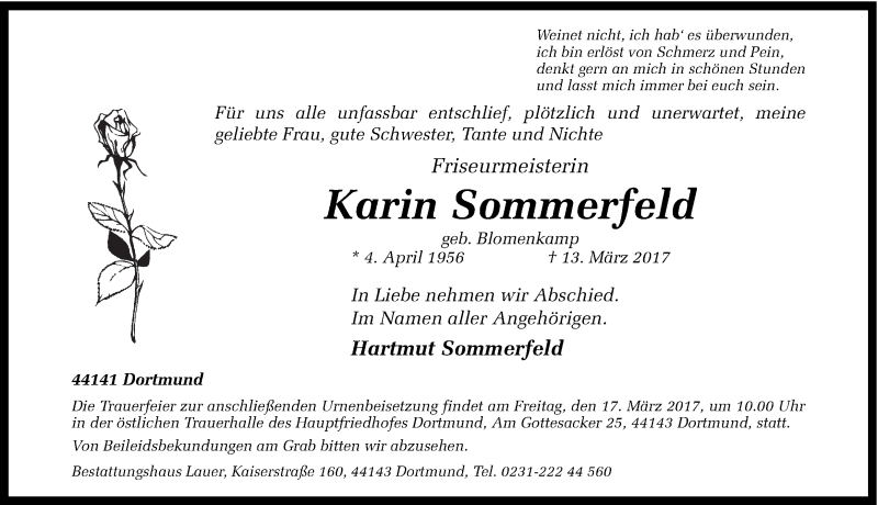  Traueranzeige für Karin Sommerfeld vom 15.03.2017 aus Ruhr Nachrichten
