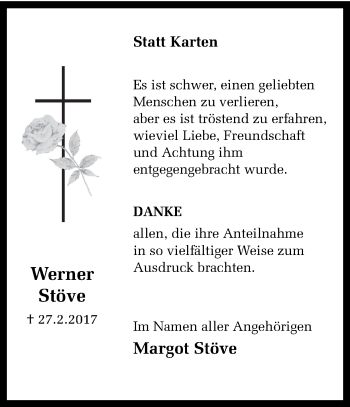 Traueranzeige von Werner Stöve von Ruhr Nachrichten