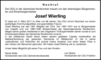 Traueranzeige von Josef Wierling von Ruhr Nachrichten