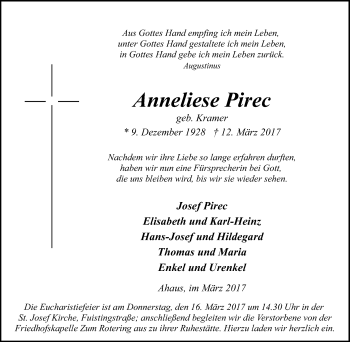 Traueranzeige von Anneliese Pirec von Münstersche Zeitung und Münsterland Zeitung