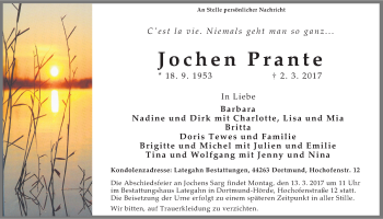 Traueranzeige von Jochen Prante von Ruhr Nachrichten