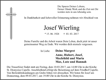 Traueranzeige von Josef Wierling von Ruhr Nachrichten