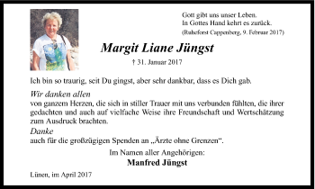 Traueranzeige von Margit Liane Jüngst von Ruhr Nachrichten