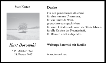 Traueranzeige von Kurt Borowski von Ruhr Nachrichten