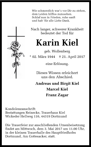 Traueranzeige von Karin Kiel von Ruhr Nachrichten