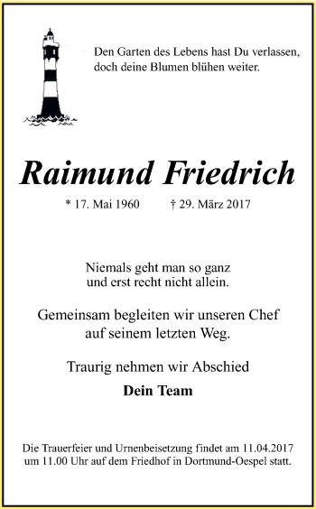 Traueranzeige von Raimund Friedrich von Ruhr Nachrichten