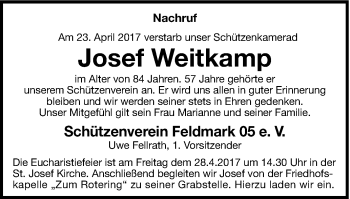 Traueranzeige von Josef Weitkamp von Münstersche Zeitung und Münsterland Zeitung